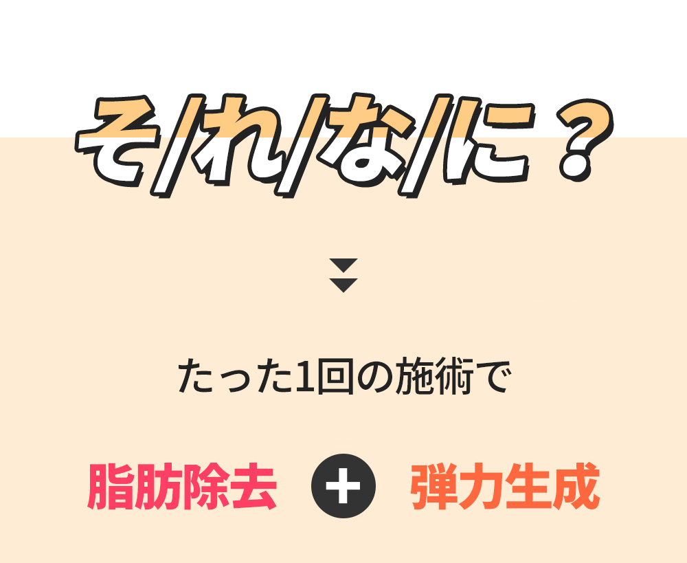 そ/れ/な/に？ >> たった1回の施術で 脂肪除去 + 弾力生成