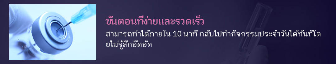 ขั้นตอนที่ง่ายและรวดเร็ว , สามารถทำได้ภายใน 10 นาที กลับไปทำกิจกรรมประจำวันได้ทันทีโด ยไม่