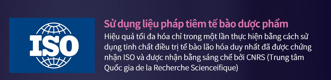 Sử dụng liệu pháp tiêm tế bào dược phẩm - Hiệu quả tối đa hóa chỉ trong một lần thực hiện bằng cách sử dụng tinh chất điều trị tế bào lão hóa duy nhất đã được chứng nhận ISO và được nhận bằng sáng chế bởi CNRS (Trung tâm Quốc gia de la Recherche Scienceifique)